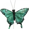 Dekorative sommerfugle, forårsdekoration, fjersommerfugle, plantepropper grønne, brune 9,5×12,5cm 12stk.