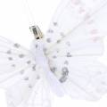 Floristik24 Fjer sommerfugl på klip hvid 10cm 12 s