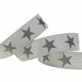 Floristik24 Dekorativt bånd med glimmer stjerne grå 25mm 20m