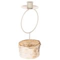 Floristik24 Lysestage med birketræsfod og metalring, 20 cm