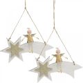Floristik24 Engel på stjerneskud, juledekoration til at hænge, adventshvid, gylden H13cm B21,5cm 2stk