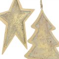 Floristik24 Metal vedhæng gran og stjerne, juletræspynt, julepynt guld, antikt look H15,5 / 17cm 4stk.