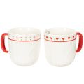 Floristik24 Kaffekrus med rødt hank, strikket mønster og hjertedekoration, keramik, 9 cm, 2 stk.