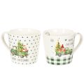 Floristik24 Kaffekrus Glædelig jul Julebilmotiv Keramikkrus 10 cm 2 stk.