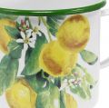 Floristik24 Emalje plantekop, dekorativ kop med citrongren, middelhavs plantekrukke Ø9.5cm H10cm