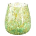 Floristik24 Fyrfadsstage glas dekoration gulgrøn mønster Ø6,5cm H10cm