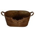 Oval metalskål med håndtag, hjortemotiv, rustfinish, 36 cm | Floristik24.dk