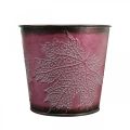 Floristik24 Dekorativ potte til udplantning, blikspand, metaldekoration med bladmønster vinrød Ø14cm H12,5cm
