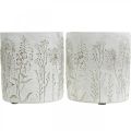 Floristik24 Vase beton hvid blomstervase med reliefblomster Ø12,5cm 2 stk