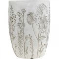 Floristik24 Vase Beton Hvid Blomstervase med reliefblomster vintage Ø18cm
