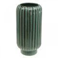 Floristik24 Dekorativ vase, blomsterarrangementer, bordpynt, vase lavet af bølget keramik grøn, brun Ø15cm H30,5cm