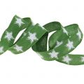 Floristik24 Julebånd linned look med stjerne grøn 25mm 15m