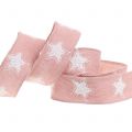 Floristik24 Julebånd linned look med stjerne pink 25mm 15m
