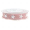 Floristik24 Julebånd linned look med stjerne pink 25mm 15m