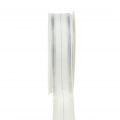 Floristik24 Julebånd med gennemsigtige lurex-striber hvid, sølv 25mm 25m