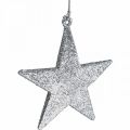 Floristik24 Julepynt stjernevedhæng sølvglimmer 9cm 12stk