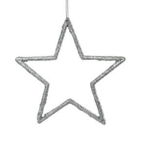 Floristik24 Julepynt stjernevedhæng sølvglimmer 12cm 12stk