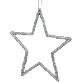 Floristik24 Julepynt stjernevedhæng sølvglimmer 12cm 12stk