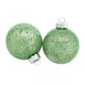 Floristik24 Julekugle, juletræspynt, glasbold grøn marmoreret H6,5cm Ø6cm ægte glas 24stk