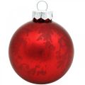 Floristik24 Juletræskugle, trævedhæng, julekugle rød marmoreret H6,5cm Ø6cm ægte glas 24stk