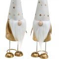 Floristik24 Gnome dekorationsfigur jul hvid, guld 6,5 cm H28cm 2stk