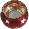 Lanterne glas fyrfadsglas med stjerner rød Ø9cm H7cm