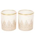 Floristik24 Glas fyrfadsstage med blomstermønster, Ø8 cm H9 cm, 2 stk.