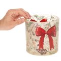 Glasstage med votivlys med rødt bånd og vintergrene, 15 cm | Floristik24.dk