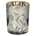 Floristik24 Lysestage med fugle, vinterdesign, blank, 12 cm
