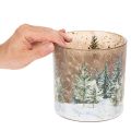 Glas fyrfadsstage med granskovsdesign, vinterdekoration, 15 cm | Floristik24.dk