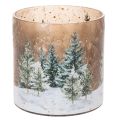 Floristik24 Glas fyrfadsstage med vinterskov i sne, juledekoration, 20 cm