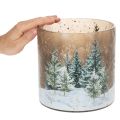 Glas fyrfadsstage med vinterskov i sne, juledekoration, 20 cm | Floristik24.dk