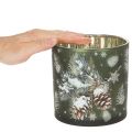 Glas fyrfadsstage med kogler og snefnug, 15 cm | Floristik24.dk