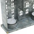 Række af huse, metaldekoration til belysning, adventsdekoration, sølvlanterne L52cm H20cm | Floristik24.dk