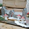 Række af huse, metaldekoration til belysning, adventsdekoration, sølvlanterne L52cm H20cm | Floristik24.dk