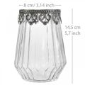 Floristik24 Lanterne vintage, lysglas med metaldekoration Ø11,5cm H15cm