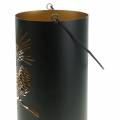 Floristik24 Deco lanterne rund med hank skov metal sort, guld Ø16cm H26cm