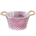 Floristik24 Zinkskål, diamantformet med rebhåndtag, violet og hvidvasket, Ø24,5 cm H14 cm