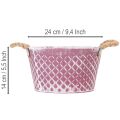 Zinkskål, diamantformet med rebhåndtag, violet og hvidvasket, Ø24,5 cm H14 cm | Floristik24.dk