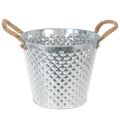 Floristik24 Zinkpotte, diamantformet, med rebhåndtag, hvidkalket, Ø24,5 cm H21 cm