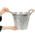 Zinkpotte, diamantformet, med rebhåndtag, hvidkalket, Ø24,5 cm H21 cm | Floristik24.dk