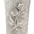 Grå gravvase med rosemotiv, 26 cm høj, 2 stk. | Floristik24.dk