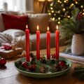 Lysfad adventskrans grøn med fire lysestager 24 cm | Floristik24.dk