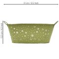 Oval metalskål med stjerner og hanke, grøn, 31×16 cm, H12,5 cm | Floristik24.dk