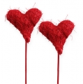 Floristik24 Sisal hjerte 7,5cm rød på pind 12stk
